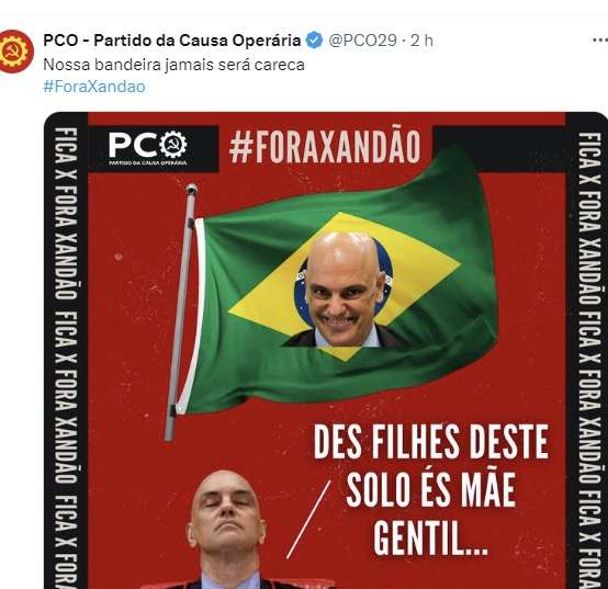 “Fica X, Fora Xandão”: PCO Ironiza Decisões de Alexandre de Moraes e Lança Campanha