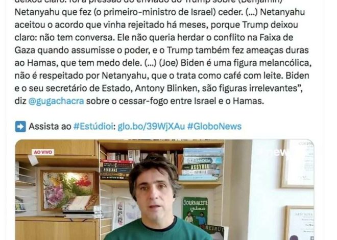 Vídeo: “Louros da vitória são do Trump”, diz  Guga Chacra sobre Cessar-Fogo 